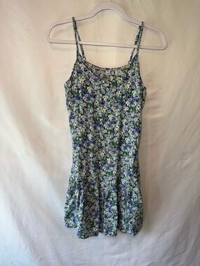 Qearal Floral Spaghetti-Strap Mini Dress With Pockets- Blue & Green